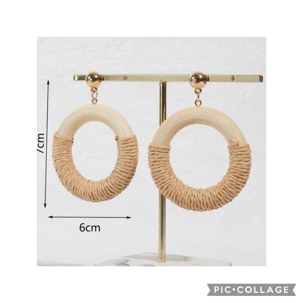 Large wooden round drop earrings